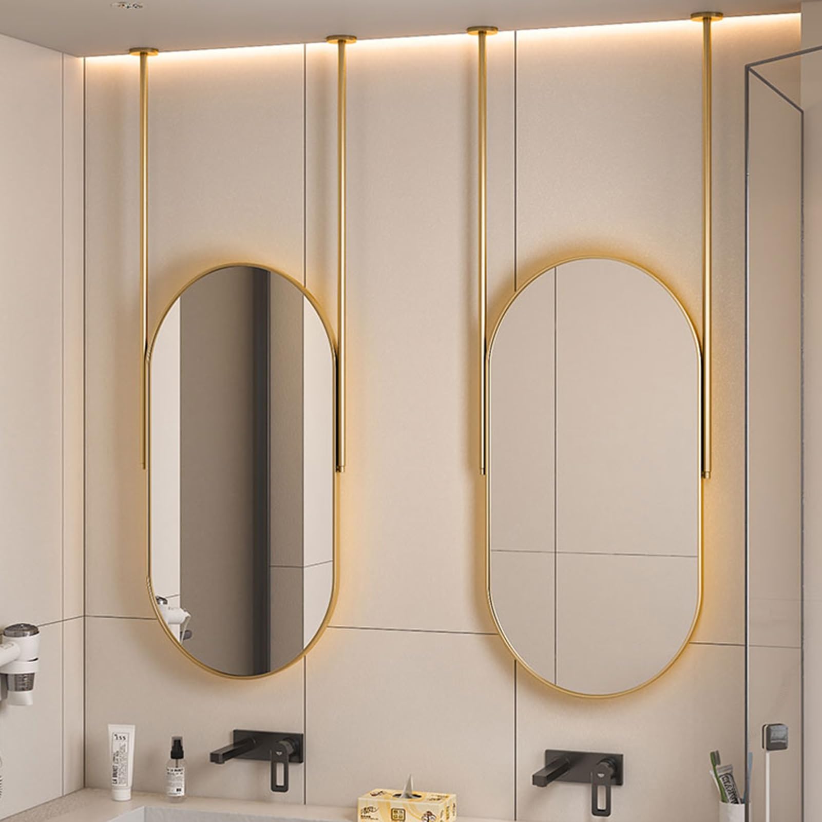 FGXHHS Oval Gold s with Metal Frame and Customized Double Ceiling Rods Modern Farmhouse Vanity Mirror for Washroom Shaving Makeup (Size : 40x70cm)