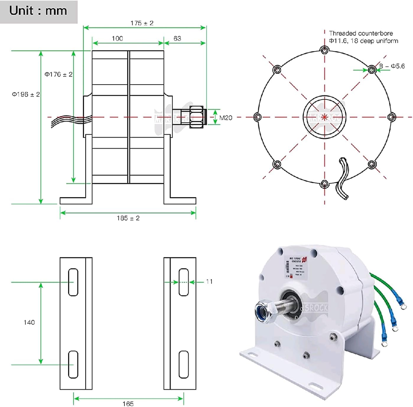Permanent Magnet Generator with Rectifier, 600rmp/Min 12V,24V,48V,96V,110V,220V Wind Turbine Generator, Home Power System,48V