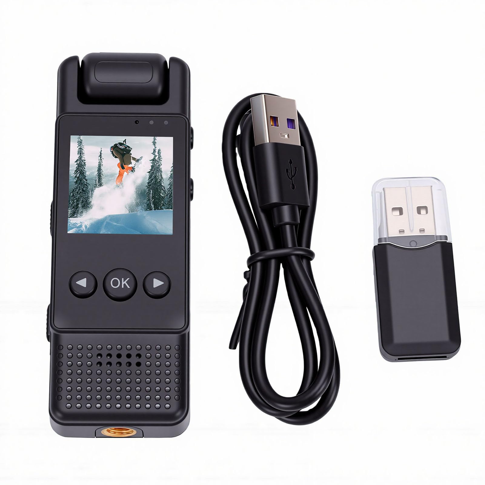 Fotocamera Indossabile 4K, Obiettivo Rotante a 180°, Rilevamento del Movimento, Action Cam Indossabile, Videoregistratore Portatile con WiFi e Display TFT per Vlogging, (128GB)