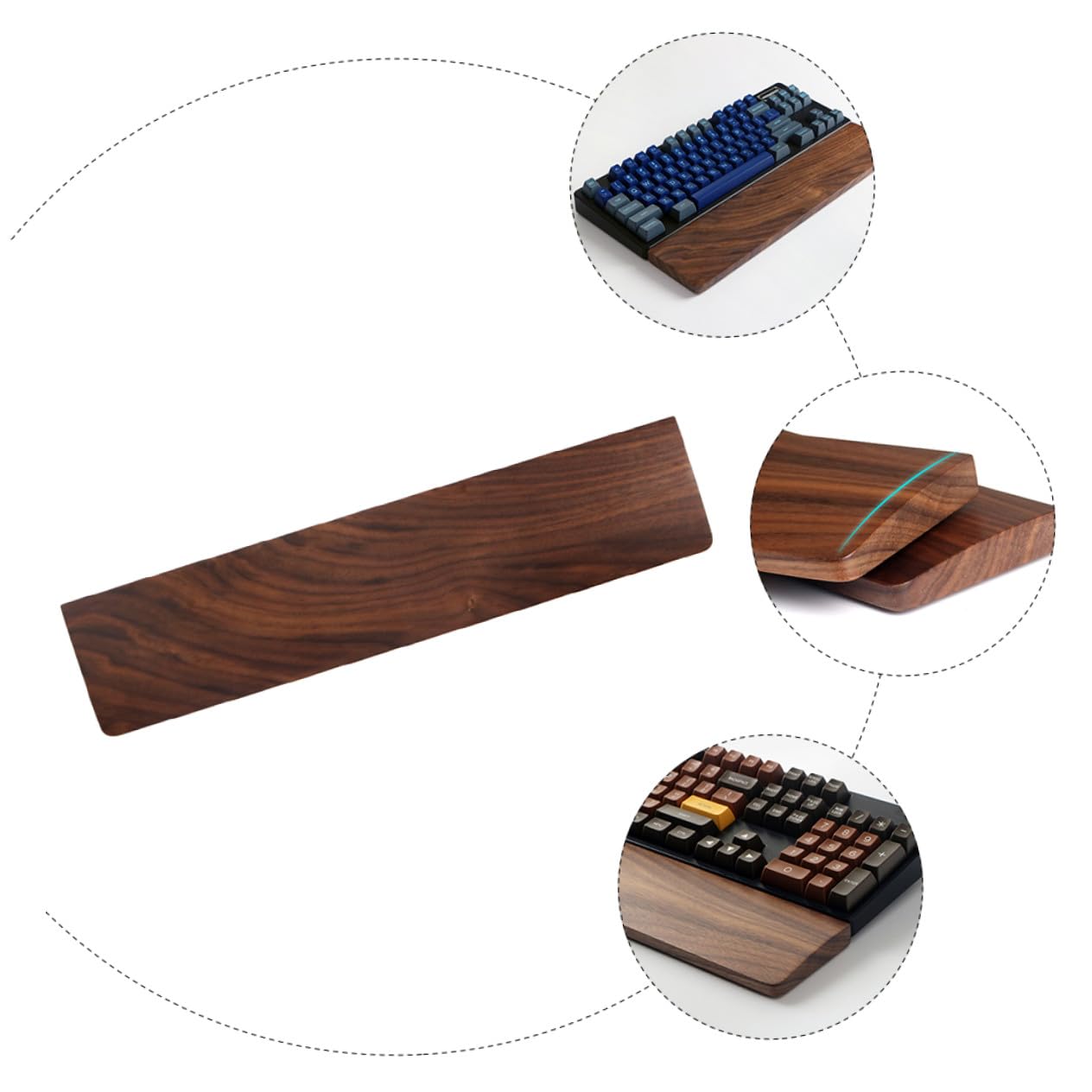 KOMBIUDA Ergonomische Handgelenkauflage aus Walnussholz und Feiner Verarbeitung 440x80mm mit Natürlicher Maserung für Komfortables Arbeiten Am Computer