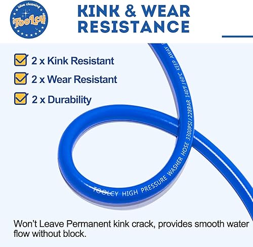 Miniatura 3 de Manguera de lavado a presión resistente a las torceduras de 50 pies, manguera de lavadora eléctrica de 3300 PSI, accesorios de latón M22-0.551 in,