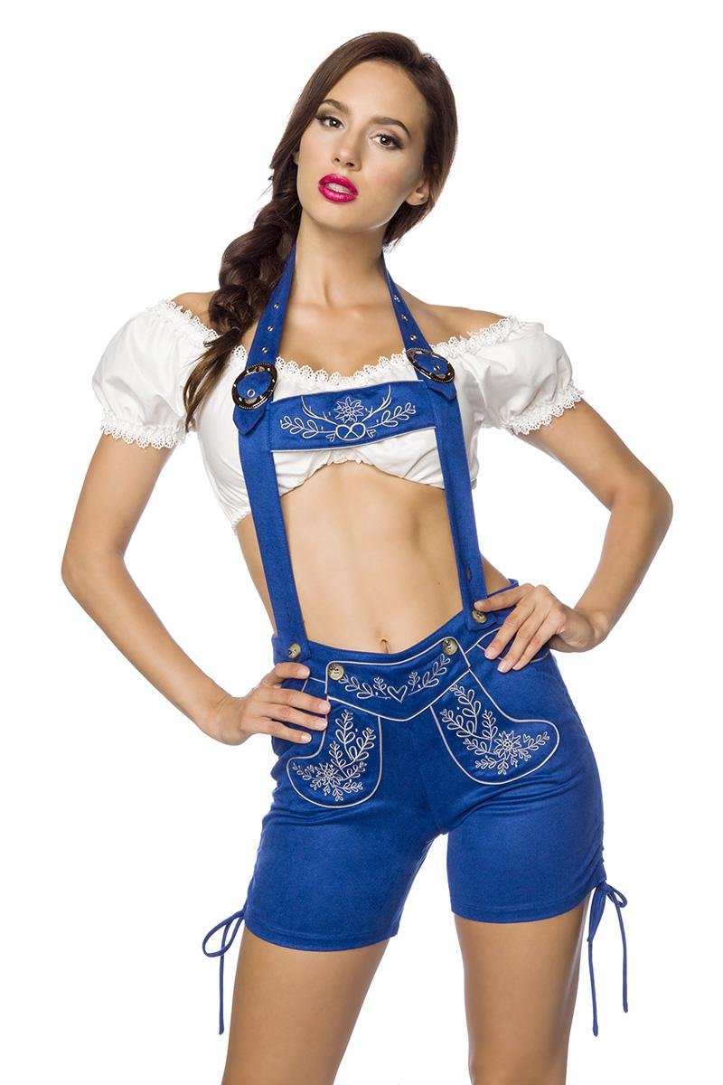 Dirndline Traditionelle Trachtenshorts Tracht Shorts Lederhose Lederhosen Velourlederoptik Trachten Neckholder Damenshorts Damentracht Damenhose Stickereien in 4 Farben XS-L