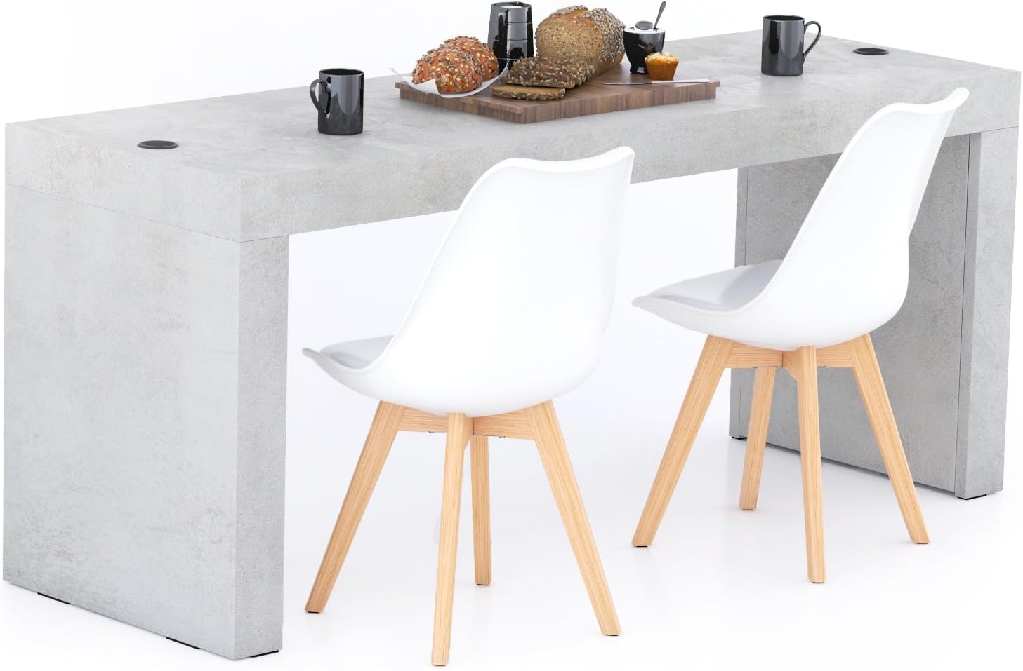 Mobili Fiver, Evolution Dining Table 70.9 x 23.6 in, with Wireless Charger, Concrete Effect, Grey with Two Legs, Made in Italy