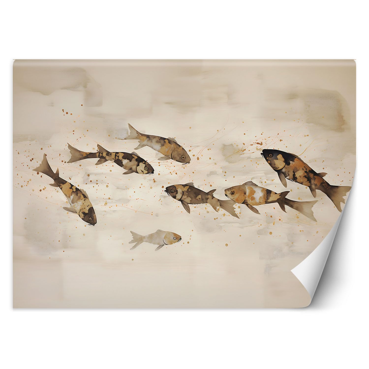 Feeby Fototapete Aquarell Koi Karpfen 400x280 cm Beige XXL Vlies Wandtapete Tapeten Wohnzimmer Schlafzimmer Jugendzimmer Moderne Design Wandbild Wand Dekoration Fisch Natur