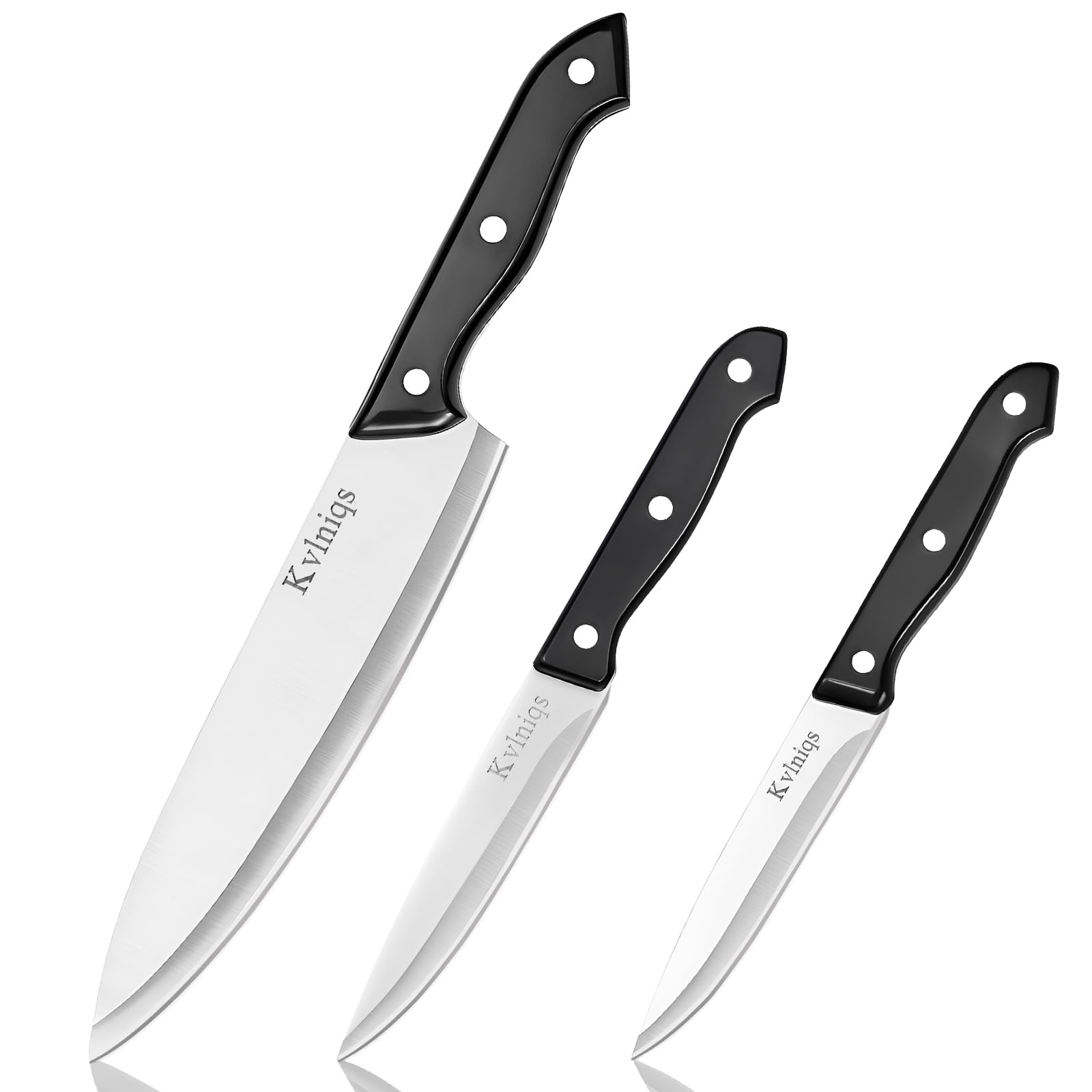 3-Piece Kitchen Knife Set 8 Chef 5 Utility 4 5 Paring Knife Stainless Steel Blades in Black Ideal