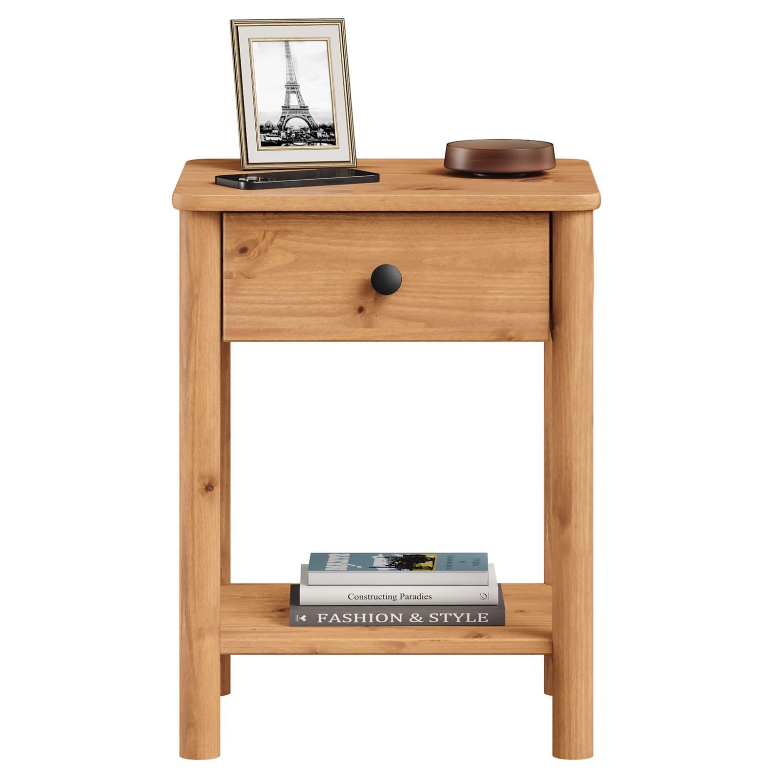 IDIMEX Table de Chevet APOANA avec 1 tiroir et 1 Tablette, Dimensions montées 45 x 55 x 35 cm, pin Massif Coloris chêne, idéal pour Chambre ou Salon, Style Naturel