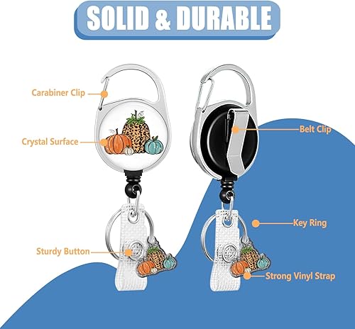 Miniatura 4 de Carrete retráctil para tarjetas de Acción de Gracias de otoño, con colgante y llavero, etiqueta de nombre de calabaza de leopardo, protector de