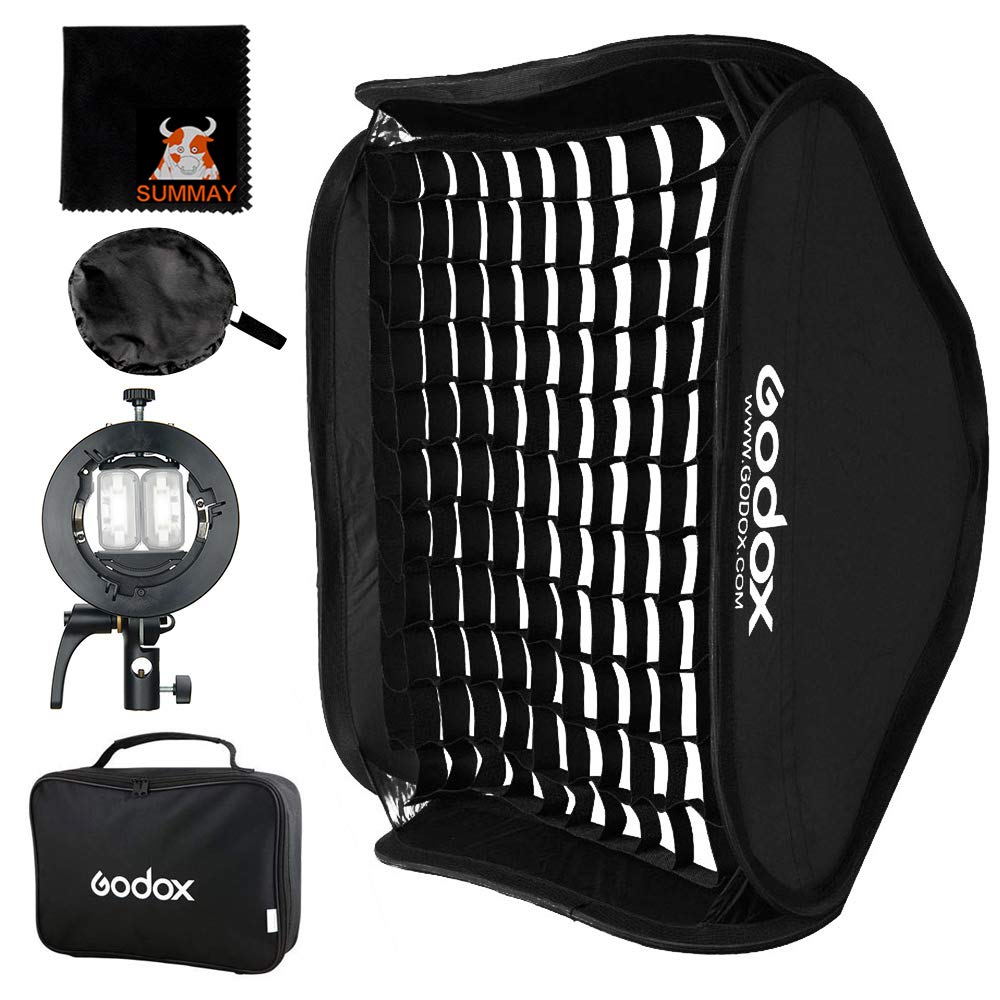 GODOX 60 x 60cm Pliable Grille Boîte à Lumière avec Grille + S2-Type Support Bowens Support pour Studio Flash Photographie Flash (SGGV6060)