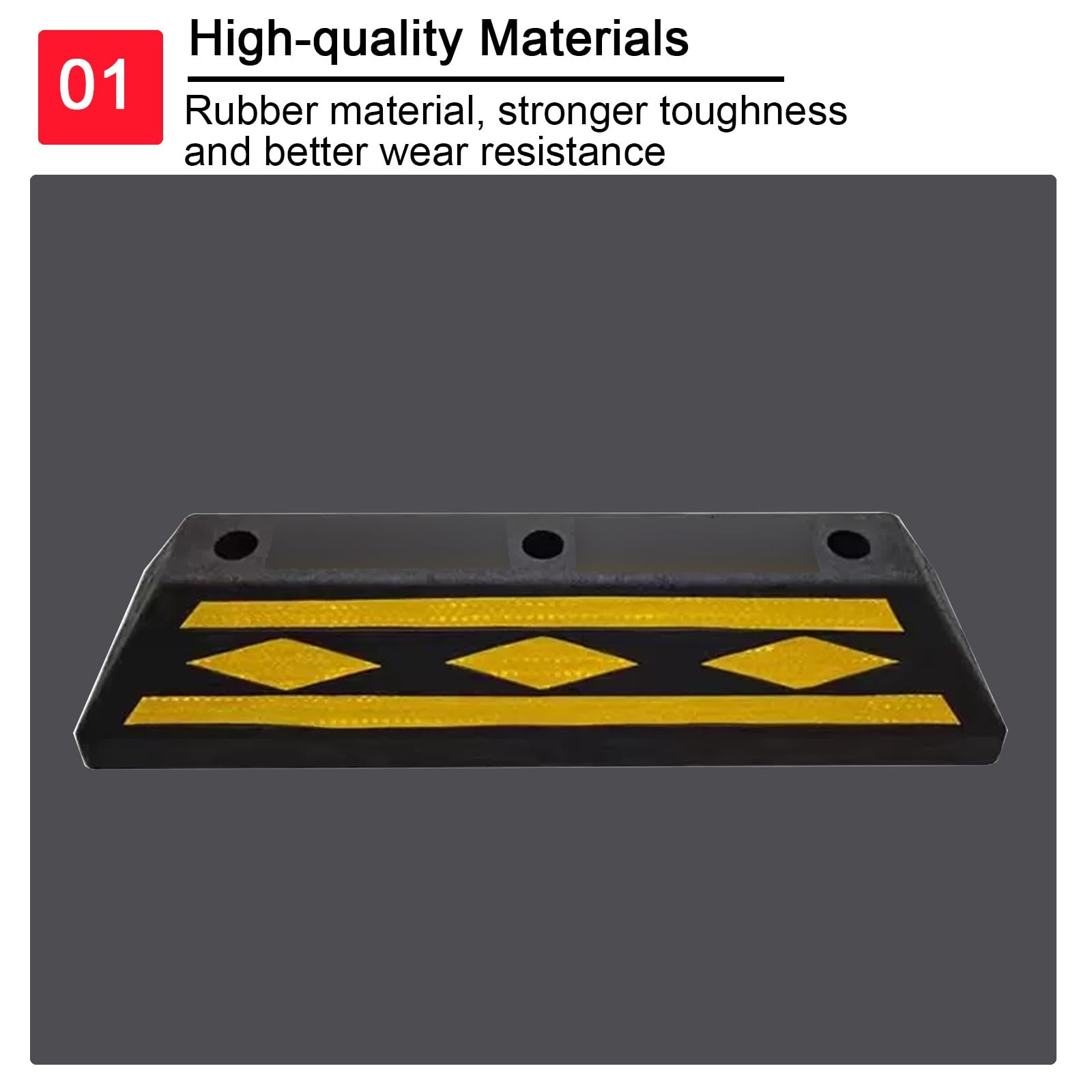 Topes de Piso de Garaje para Vehículos, Tope de Rueda de Acero, Material de Goma Resistente con Tiras Reflectantes Amarillas para Evitar Colisiones y Arañazos