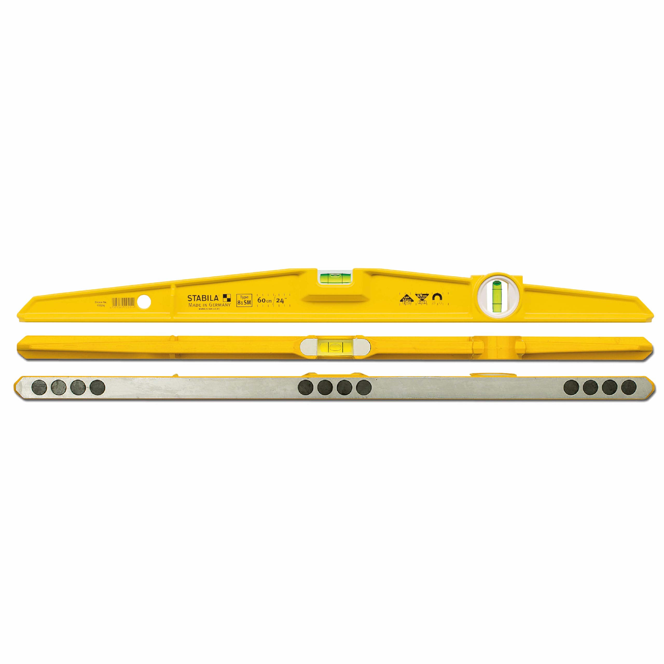 STABILA Niveau à bulle magnétique Type 81 SM, 40 cm, robuste en fonte d'alu, système d'aimants ferrites, 1 fiole horizontale & 1 verticale, Made in Germany