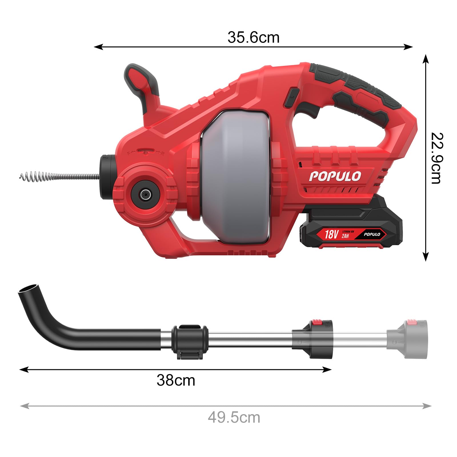 POPULO Scarico elettrico senza fili del serpente 20V, coclea di scarico 25Ft