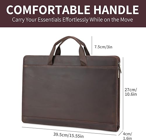 Miniatura 4 de Geslun Cartera de cuero genuino con asa y portapapeles, bloc legal (8.5 x 14 pulgadas), portafolio de cuero de grano completo con cremallera, 8
