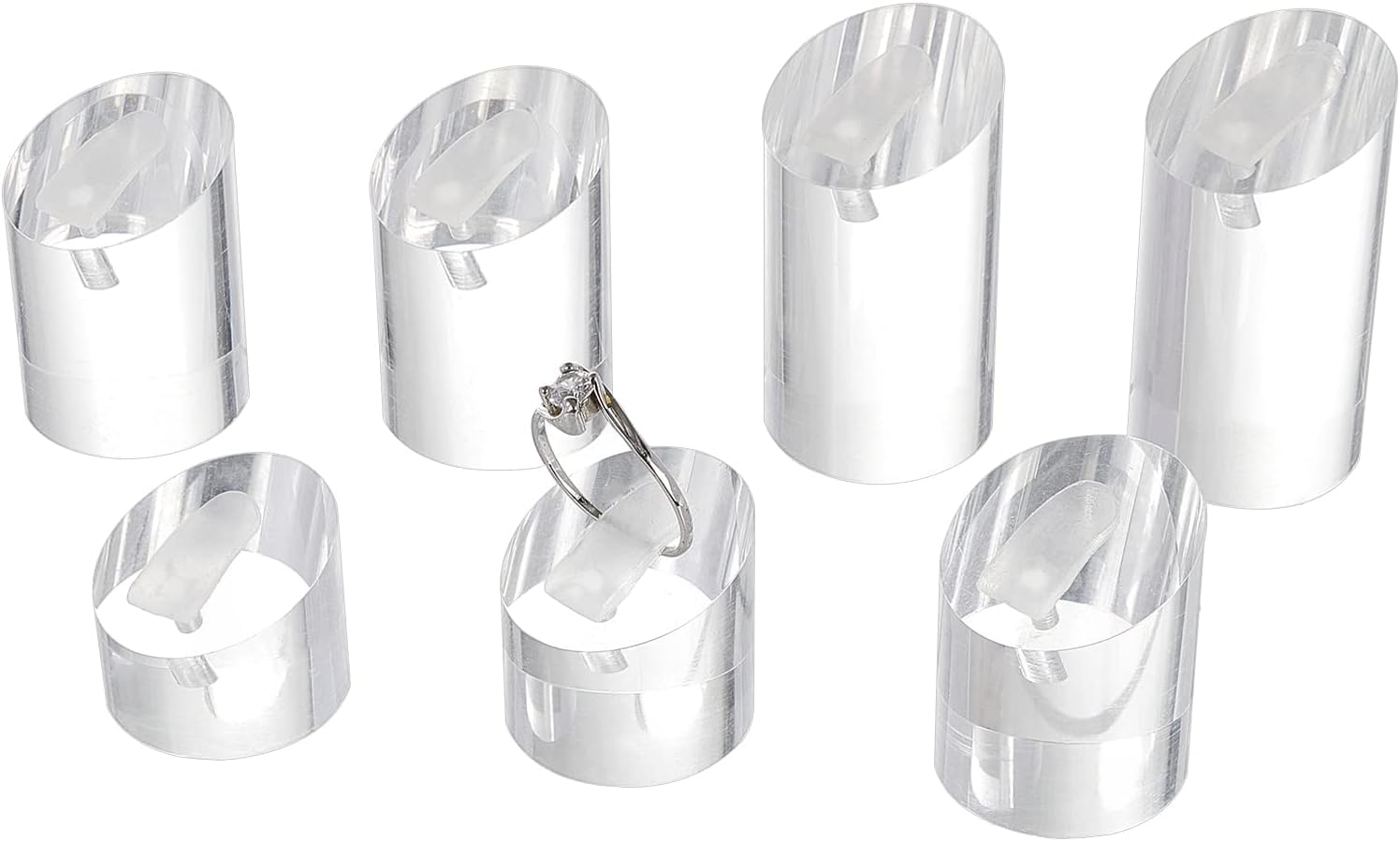 FINGERINSPIRE 7 Pcs Clear Acrylic Ring Display Stand Column Ring Display Holder Ring Showcase Display Holder Jewelry Organizer for Trade Show Exhibit, Diameter 25MM,(7 Heights,20~47MM)