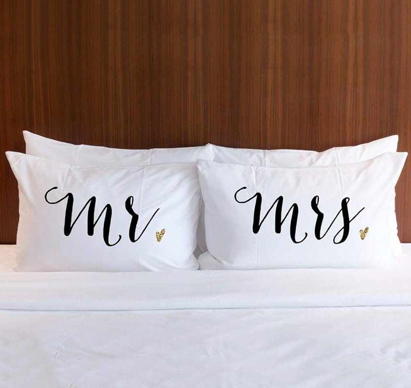 Pillowcase Set "Mr & Mrs" Pair of 2 Pillowcases for Couples