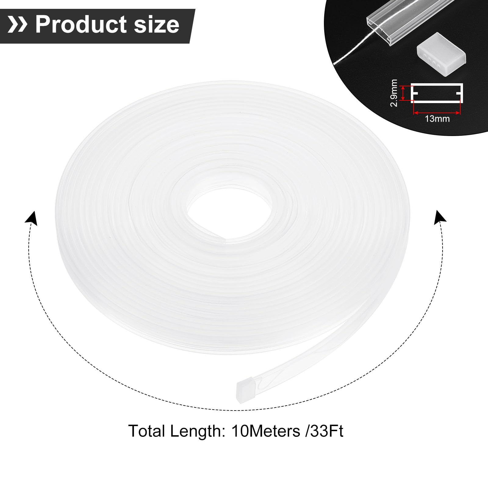PATIKIL Silicone Tube Sleeve, 33ft/10Meter 12mm Flexible LED Channel IP67 Waterproof Protection Cover LED Silicone Channel System for 3528/5050/5630/3014 Led Strip Light