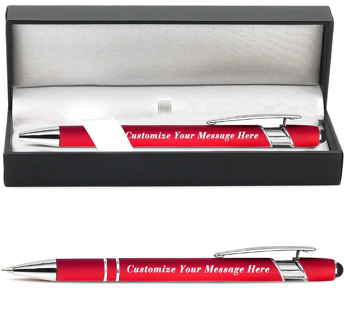 Farmelov Personalised Pen Bulk with Name Free Engraving,Custom Ballpoint Pens with Stylus,Engraved Text Message Logo,Customised Gifts for Business,Graduation,Wedding,Birthday,Christmas-Black Ink