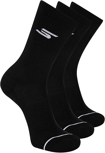 Skechers Men's 3-Pack Pickleball Crew Socks, Black, 10-13