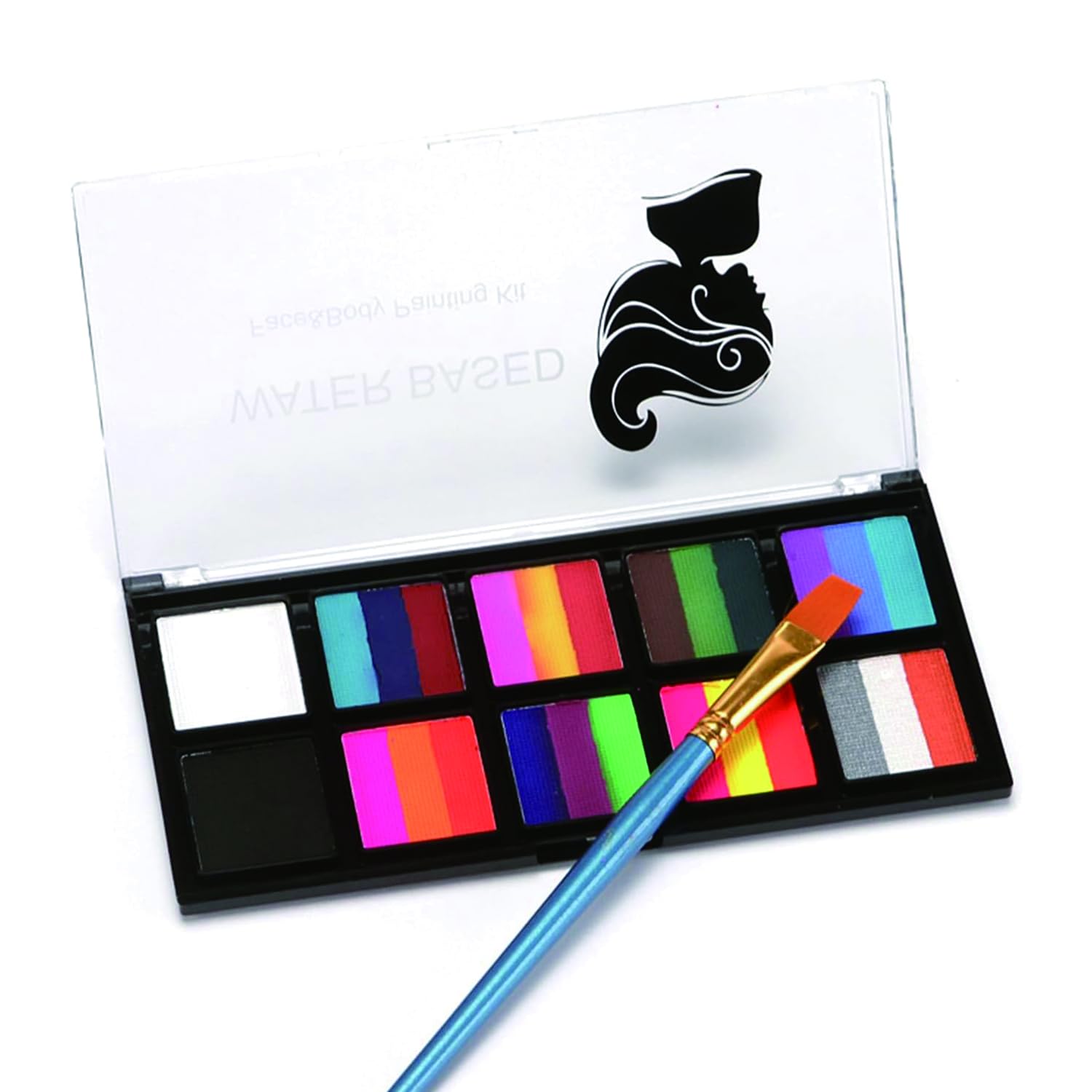 Goyazan Face Body Paint Set, 10 Colors Painting Palette Makeup Kit Rainbow Water Activated Paints Split Cakes Palette Makeup Cosplay Facepaints with Brush Safe & Hypoallergenic for Costume Party