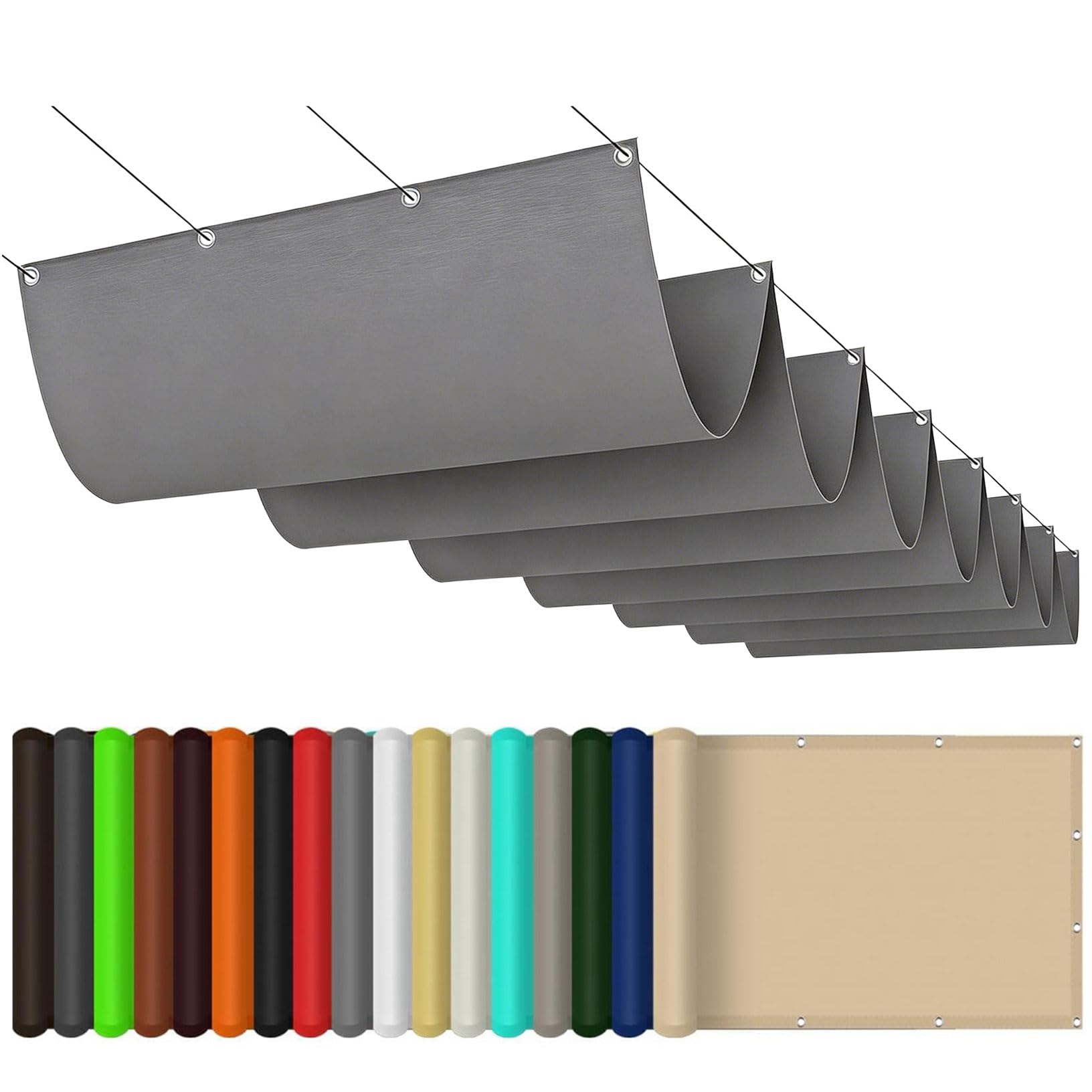 Einziehbar Welle Sonnensegel Verstellbar 100 x 400 cm Sonnenschutz Wasserdicht Verstellbar Welle Markisenstoff Inkl. Befestigungsseilen für Balkon Terrasse Garten Pool Camping, Dunkelgrau