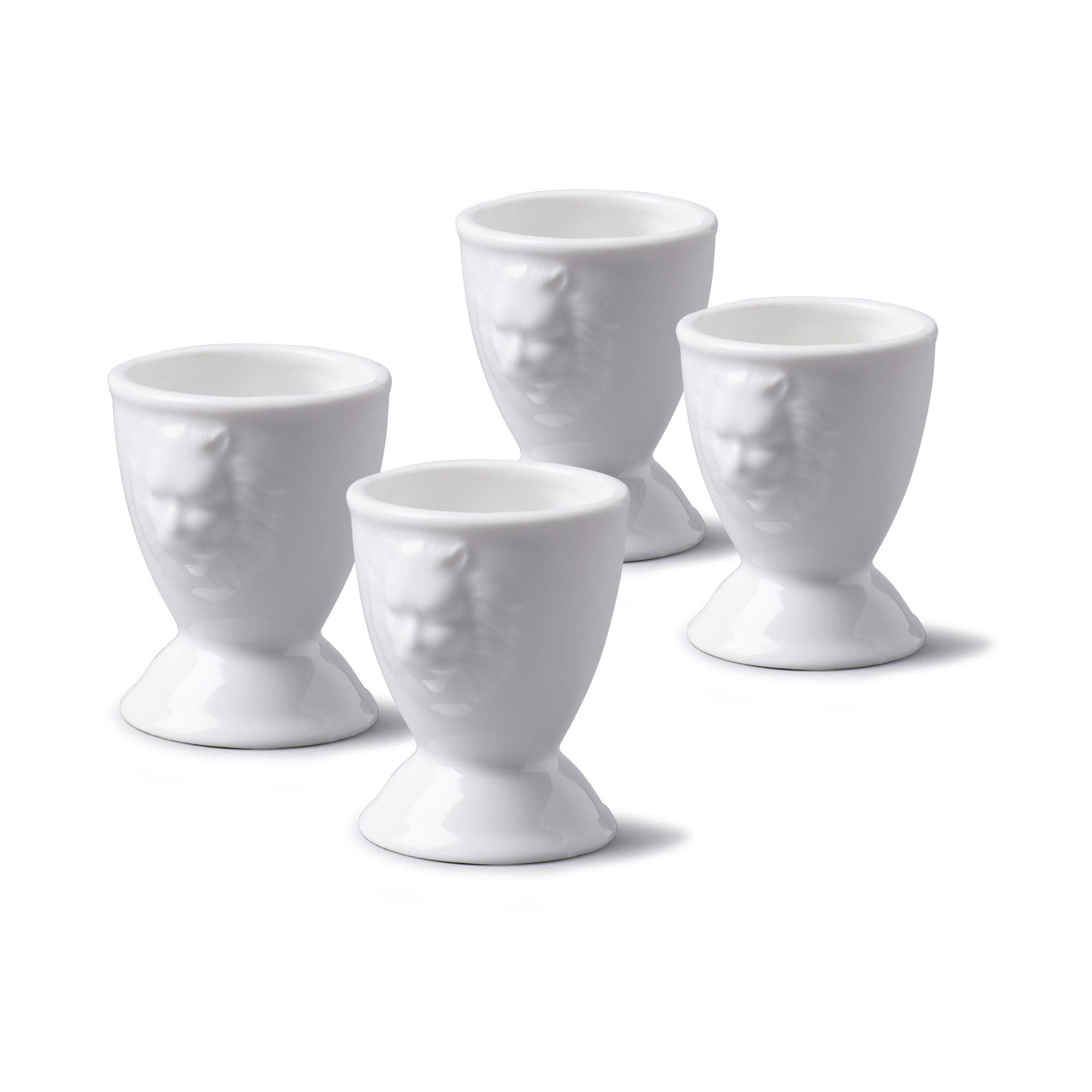 Porcelain Lion Head Egg Cup Set of 4 - White - WM Bartleet & Sons