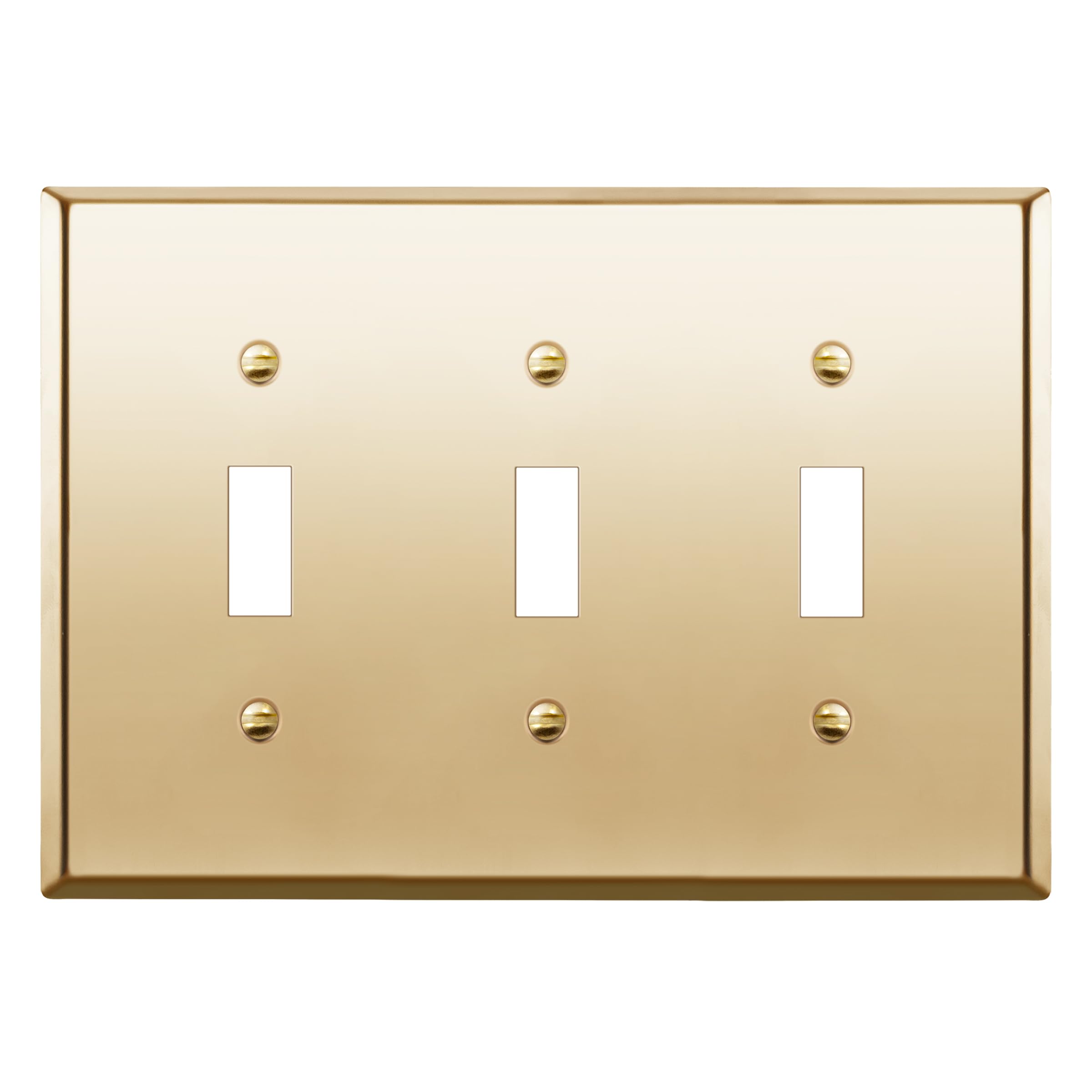 ENERLITES Toggle Light Switch Metal Wall Plate, Stainless Steel 201, Corrosion Resistant, Size 3-Gang 4.50" x 6.38", 7713-PB, Polished Brass, Gold