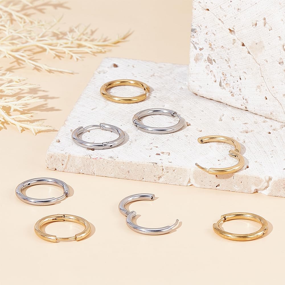 UNICRAFTALE 32Pcs 2 Colors Huggie Hoop Earrings 20mm Ear Cuff Golden Tiny Hoop Earring Stainless Steel Earrings Round Earring Earwires Components Jewelry Gift for DIY Jewelry Making - Image 2