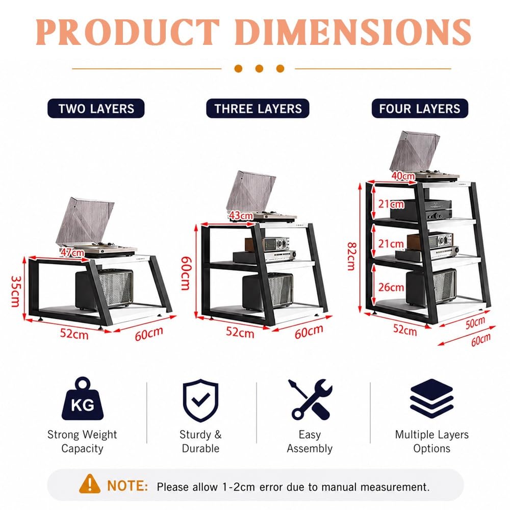 HiFi Rack A 2/3/4 Livelli, Supporto Multimediale AV, Rack Audio Per Amplificatore Di Alimentazione, Mobiletto Portaoggetti Per Mobile Porta CD(Black,2 Tier)