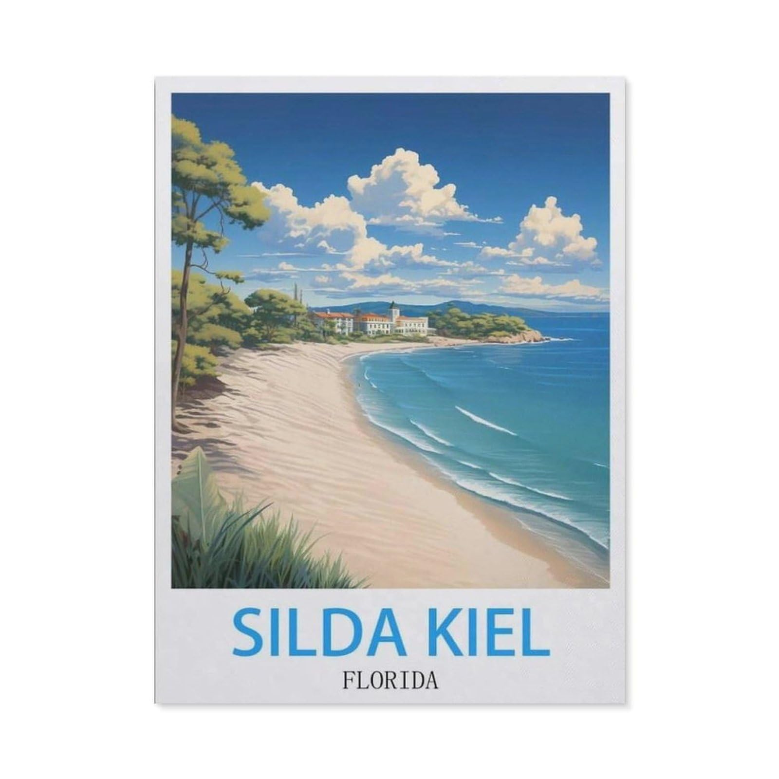 Beayodkp （30 X 40 Cm/11.81 X 15.74 Inches） 5D Diamond Painting Set For Adults And Children，Silda Kiel Florida Vintage Travel Poster，Diy Diamond Crystal Rhinestone Embroidery Painting-Cd32