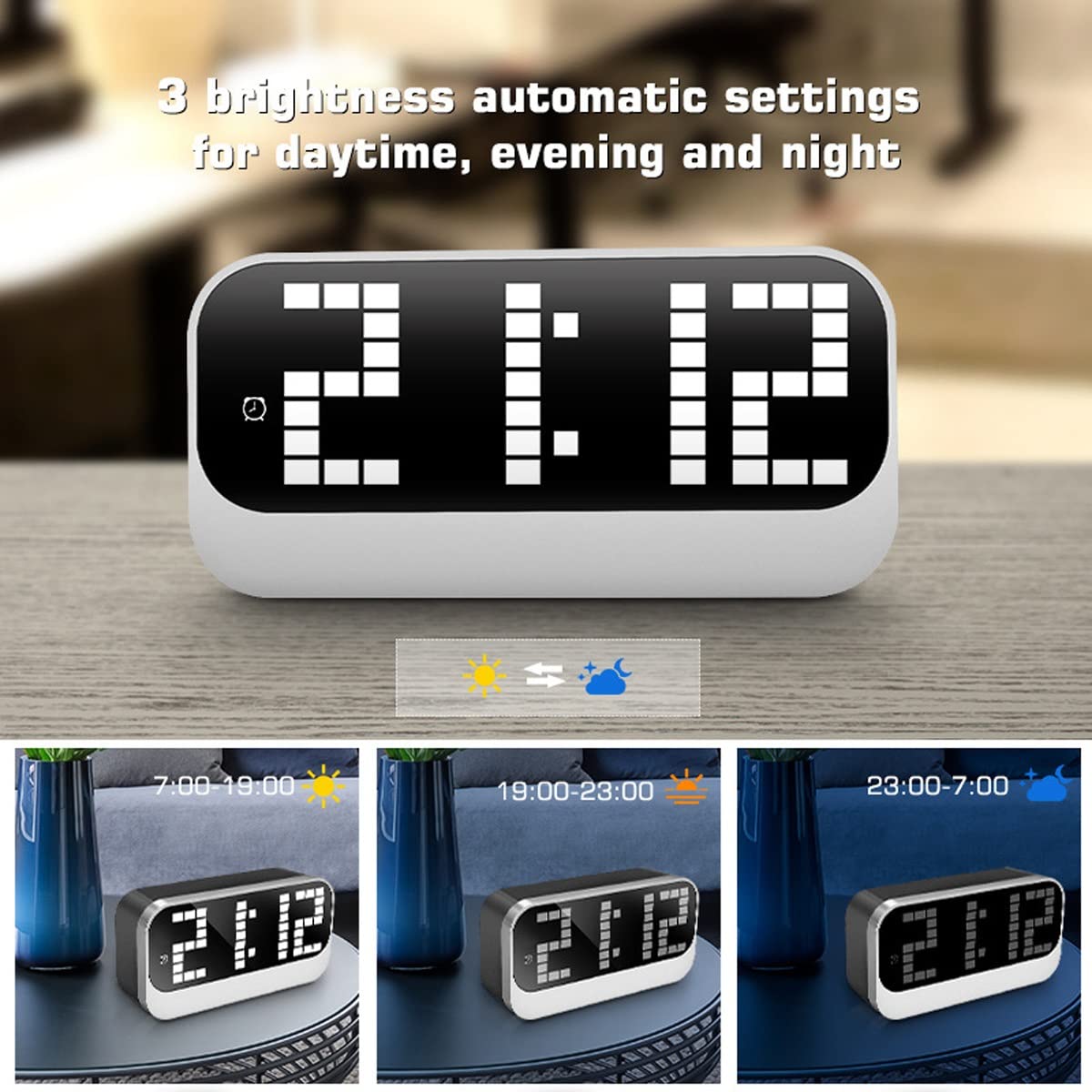 Despertador, Despertadores digitales, reloj electrónico con espejo LED