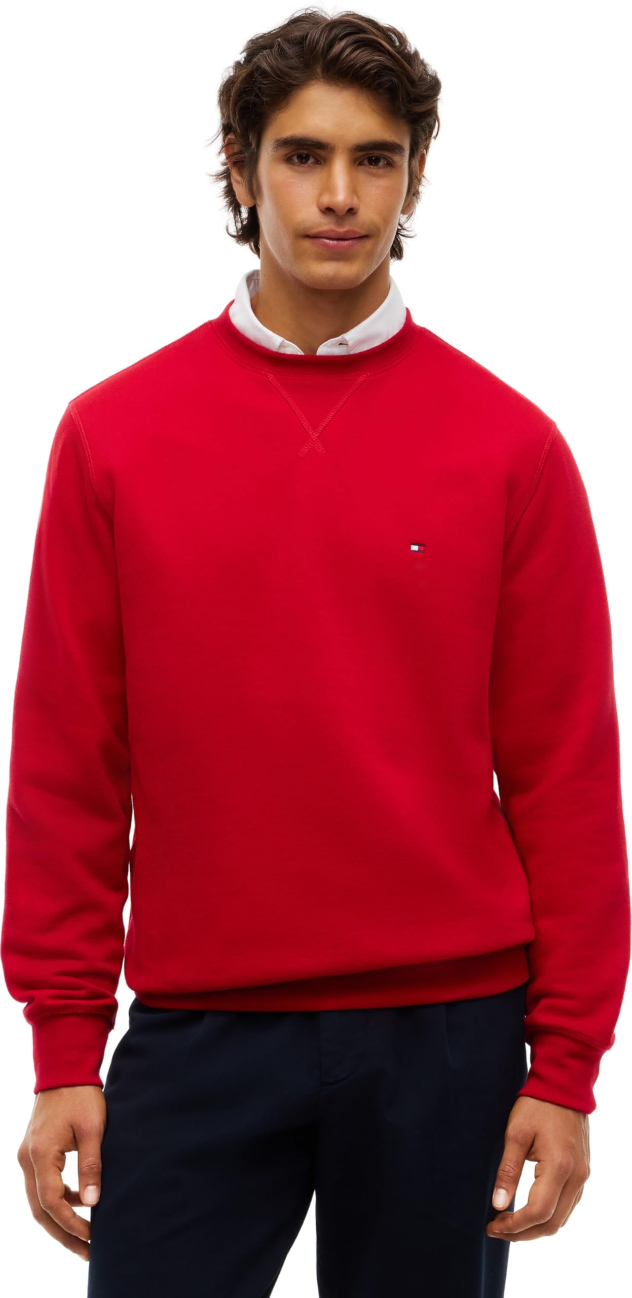 Tommy Hilfiger Herren ESS Seasonal Fleece Crewneck Mw0mw40000 Pullover Sweatshirt, Mittelrot, XXL
