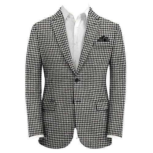 Men's Blazer Houndstooth Suit Jacket Business Casual Outgoing Wedding Comfort Sport Coat