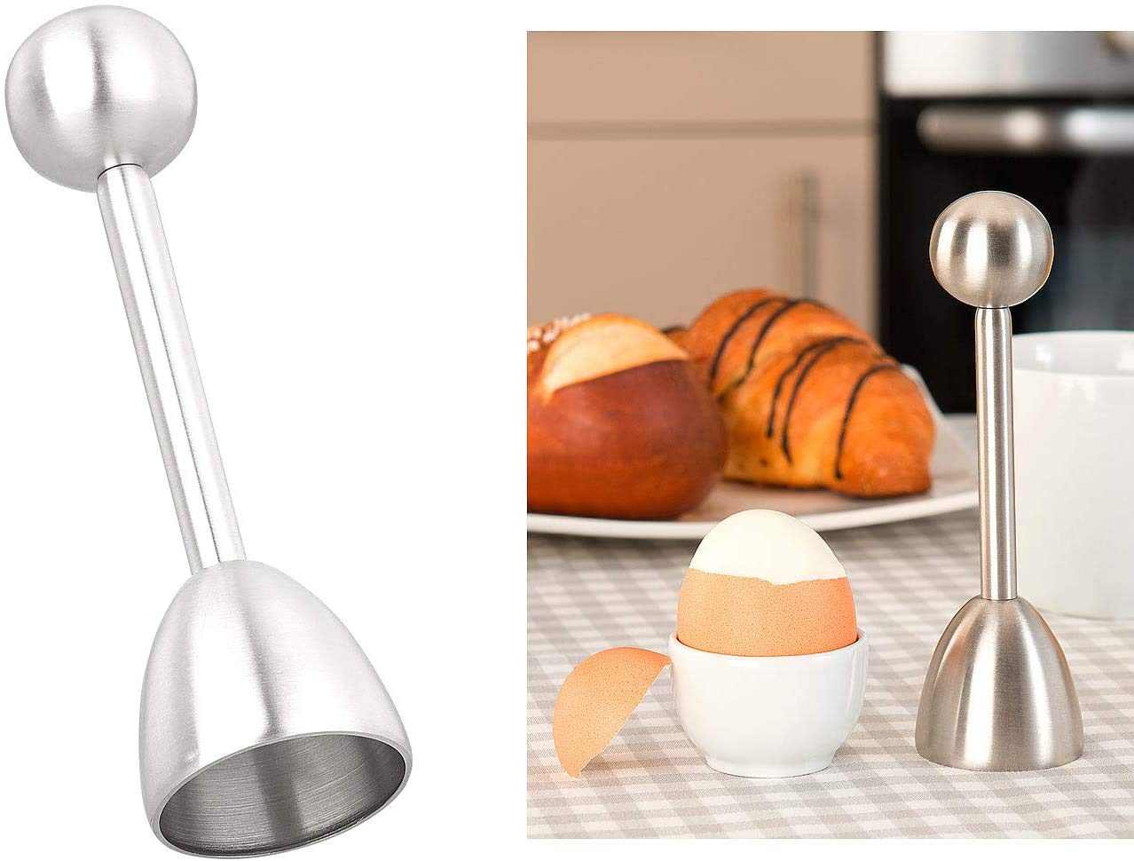 Soft Hard Boiled Egg Cracker Topper Extractor de cáscara de acero inoxidable Separador Huevos Cortador