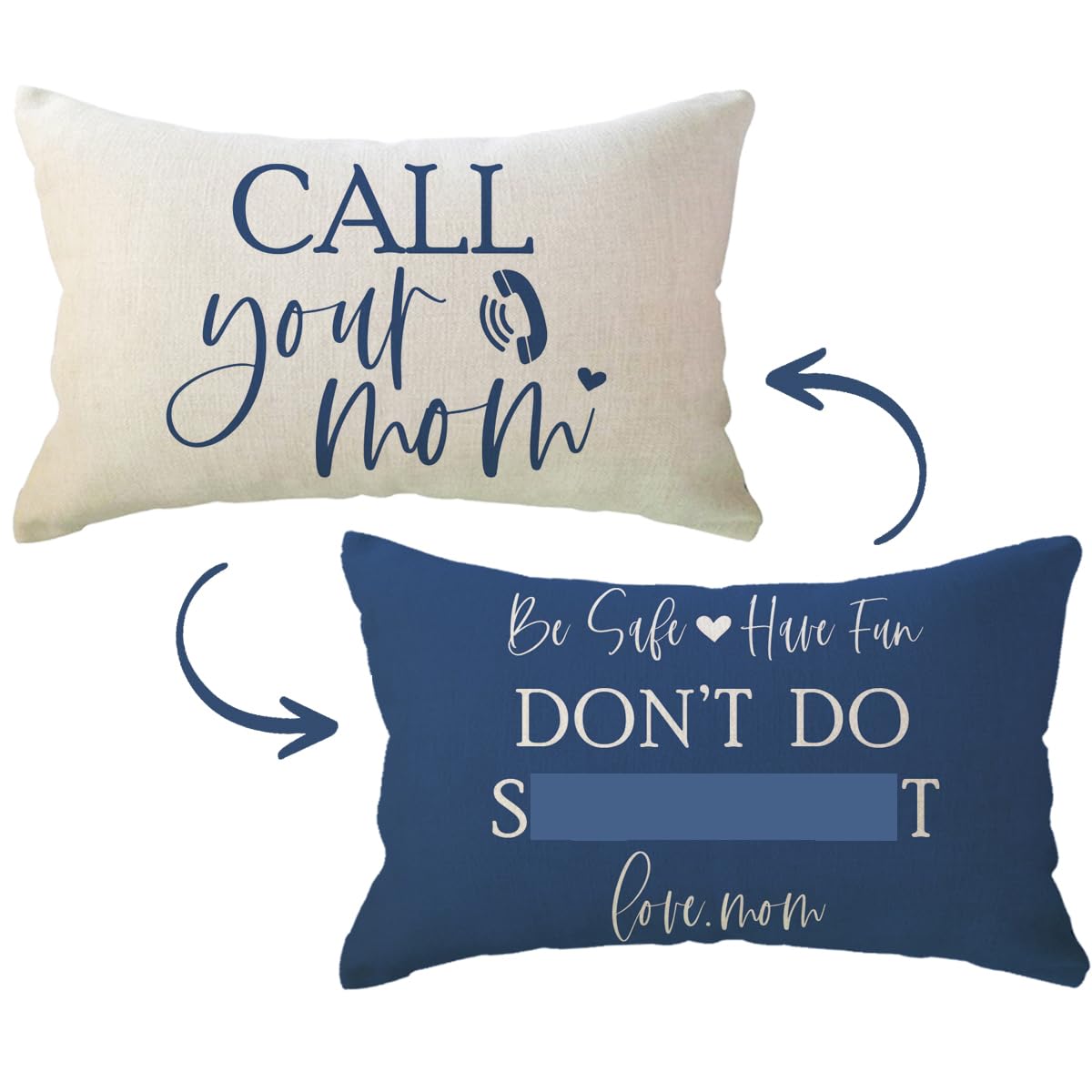 Call Your Mom Throw Pillow Covers 12"×20" Funny Reversible Cushion Covers Have Fun Be Safe Children Dorm Room Decor Graduation Gift Fun College Lumbar Pillowcases for Sofa Couch (Blue)