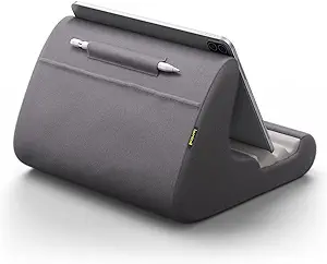 Lamicall Tablet Stand, Tablet Pillow Holder - Soft Pad for Bed, Lap Tablet Dock with Stylus Mount & Pocket, for iPad Pro 12.9, Air, Mini, Kindle, Galaxy Tab and 4-13" Tablet, Dark Grey