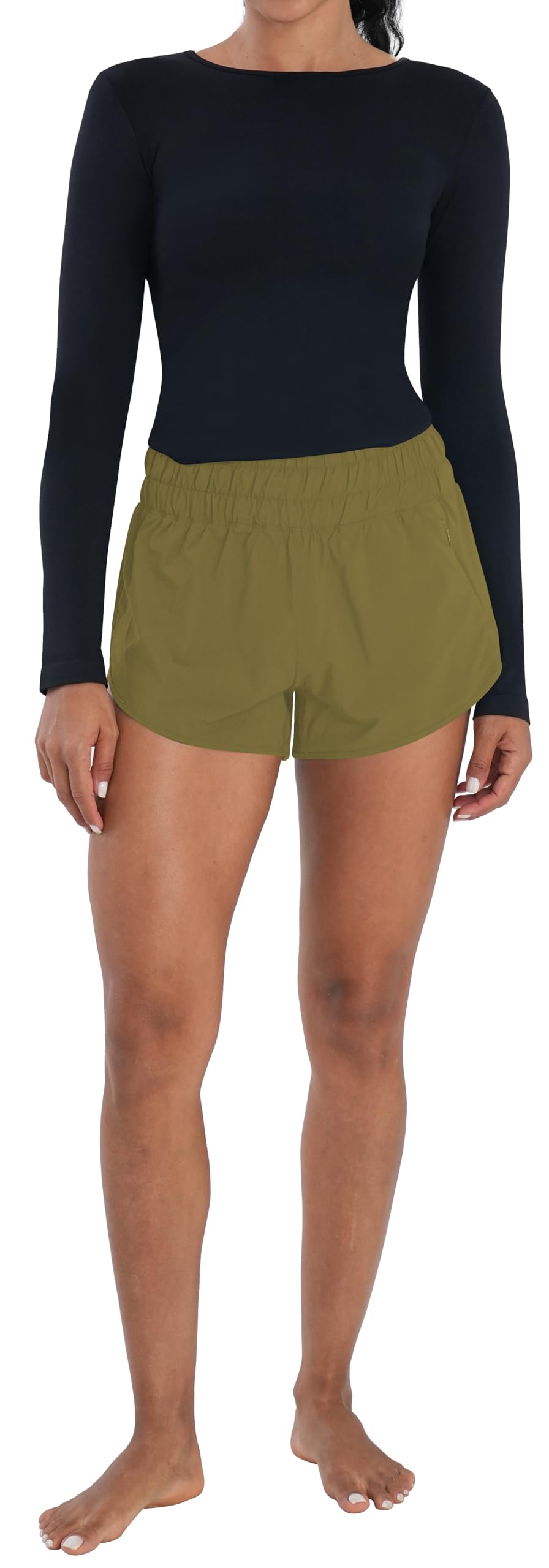 Sunzel Pantaloncini da corsa atletici a vita alta da donna ad asciugatura rapida fodera in rete pantaloncini da allenamento in palestra con tasche con cerniera