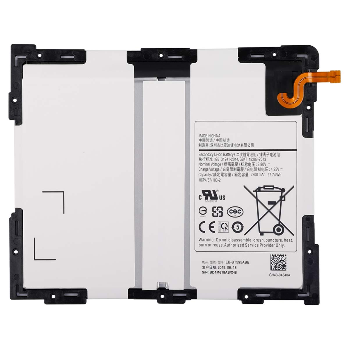EB-BT595ABE Batterie Compatible avec Galaxy Tab A 2018 10.5" SM-T590 T595 avec des Outils