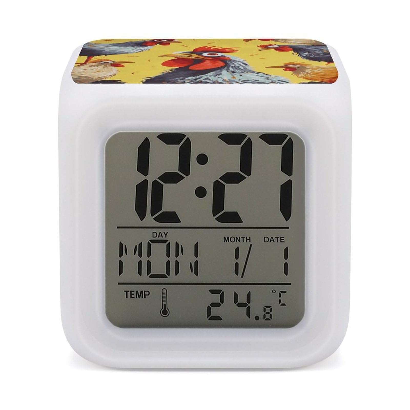 VstaDank Art Chicken Painting Digital Alarm Clock LED Display Screen Color Change Alarms Clock Smart Alarm Clock Wake Up Digital Clocks with 7 Color Nightlight for Bedroom