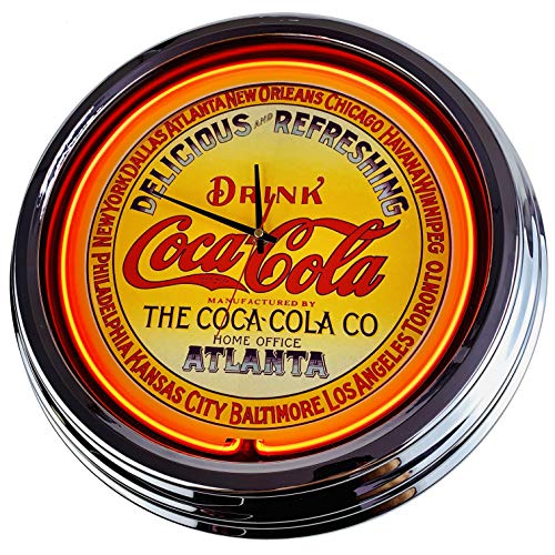 Horloge néon - Coke-Atlanta - Horloge murale décorative - Style des années 50 - Style rétro néon - Pour salle à manger, cuisine, salon, bureau (orange)