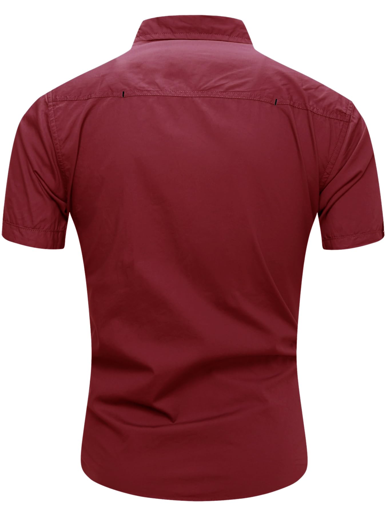 FREDD MARSHALL Men's Short Sleeve Work Shirt, Military Tactical Shirts, Outdoor 100% Cotton Breathable Button Down Hiking Shirt, 55888, Burgundy, XX-Large