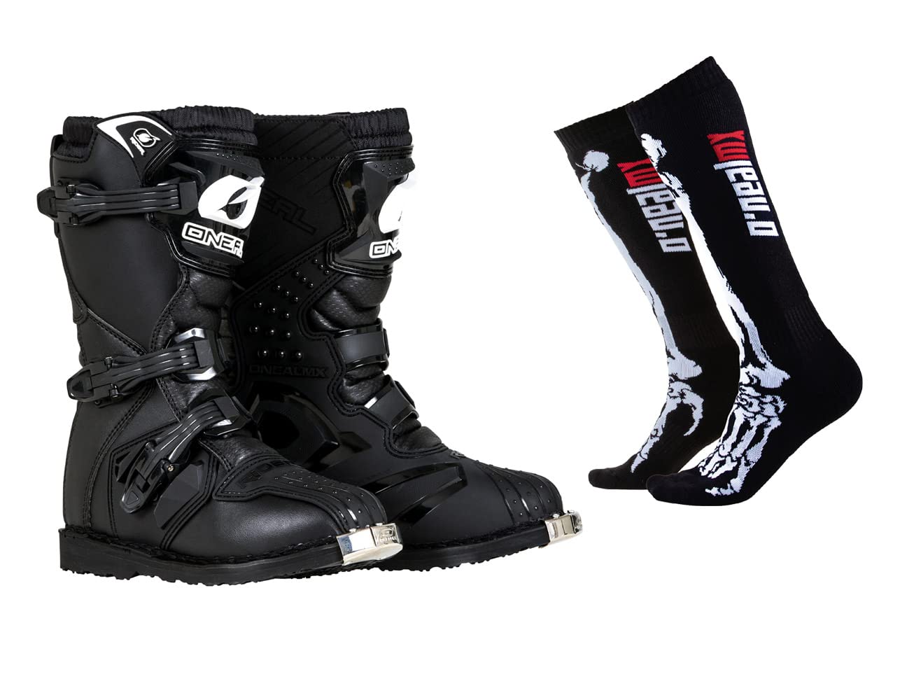 O'Neal Youth Rider Boots with Pro MX Socks Combo (Black, K13)
