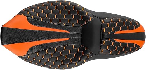 Miniatura 3 de Asiento de motociclista y pasajero de una pieza para Harley Touring Street Glide FLHX modelos 2009-2023, costuras naranjas