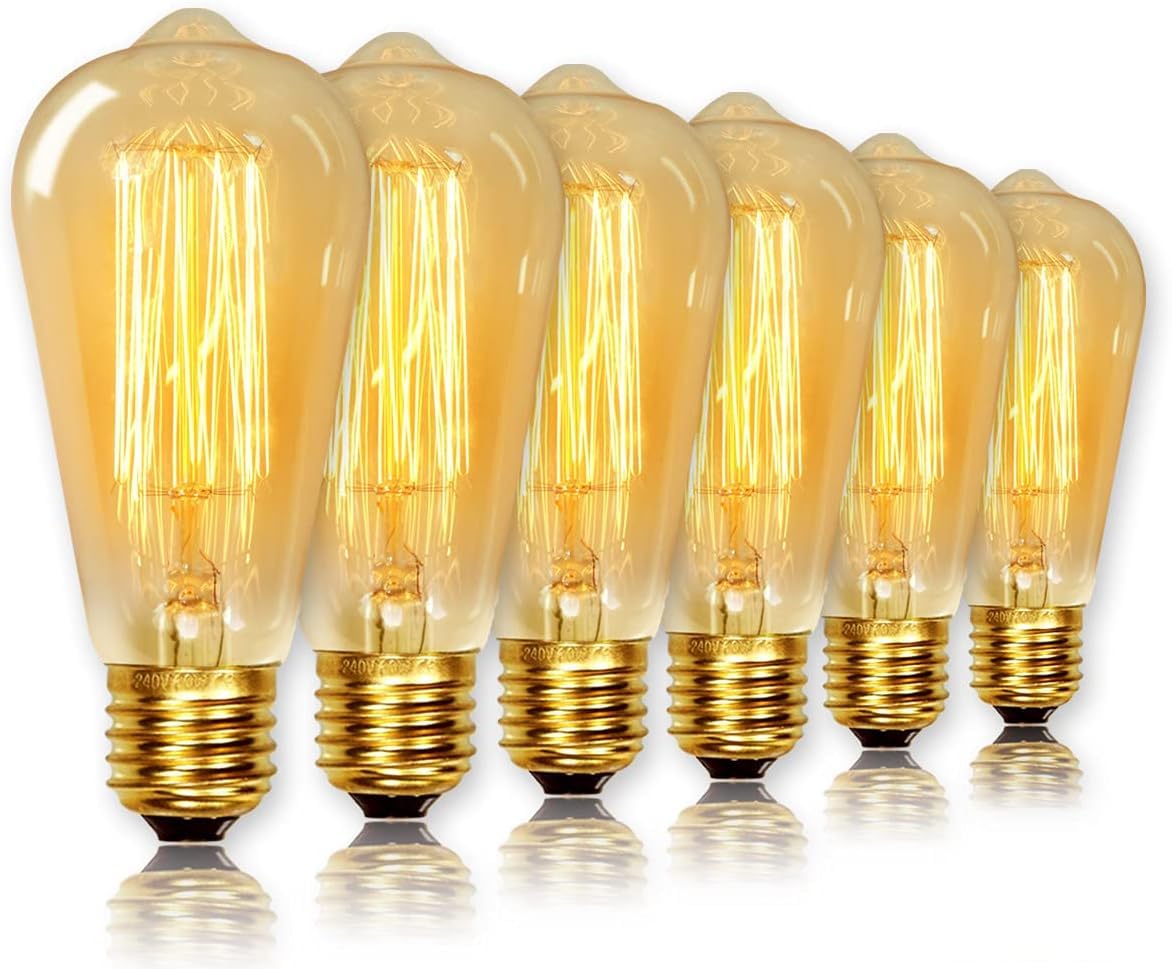 ST64 Vintage Light Bulbs with E27 Edison Screw Cap, Squirrel Cage Shaped Filament Bulb, 2700K Warm White Dimmable, Pack of 6