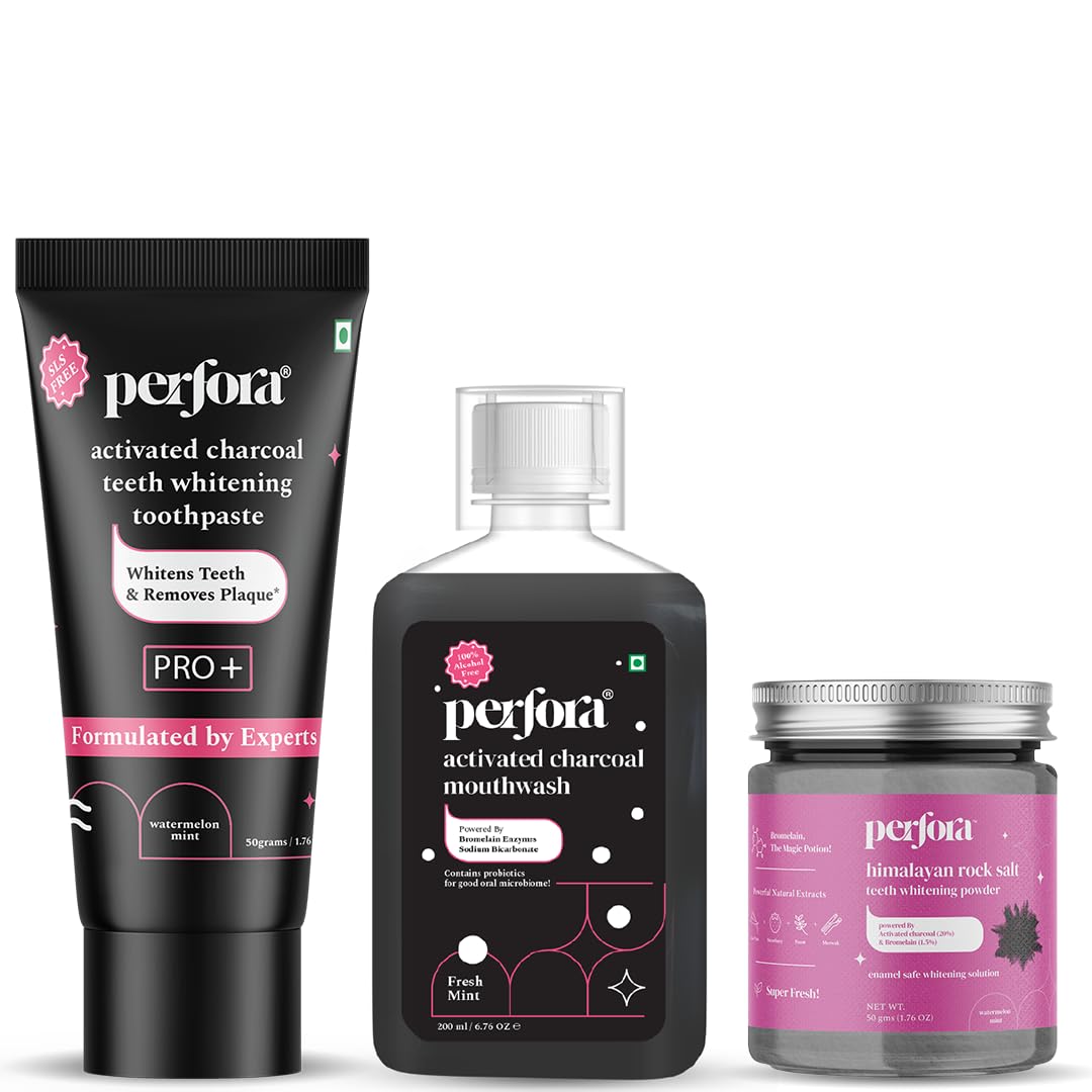 Perfora Activated Charcoal Combo For Enamel-Safe teeth Whitening | Charcoal Tooth paste, Powder & Mouthwash for Men & Women | Removes Coffee, Tobacco & Wine Stains | SLS Free | (100g, 200ML) (B0D9P74FW9) Amazon Price History, Amazon Price Tracker