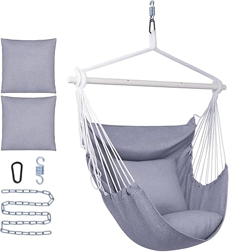 Miniatura 10 de Backyard Expressions Silla Hamaca Colgante Columpio con Cojines y Kit para Colgar – Capacidad de 500 lb, Tela de Mezcla de Algodón, para Uso en