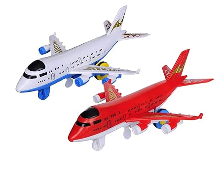 Aarushi Musical Aeroplane Toy, Bump and Go Action (Multi Color, Pack of 2)