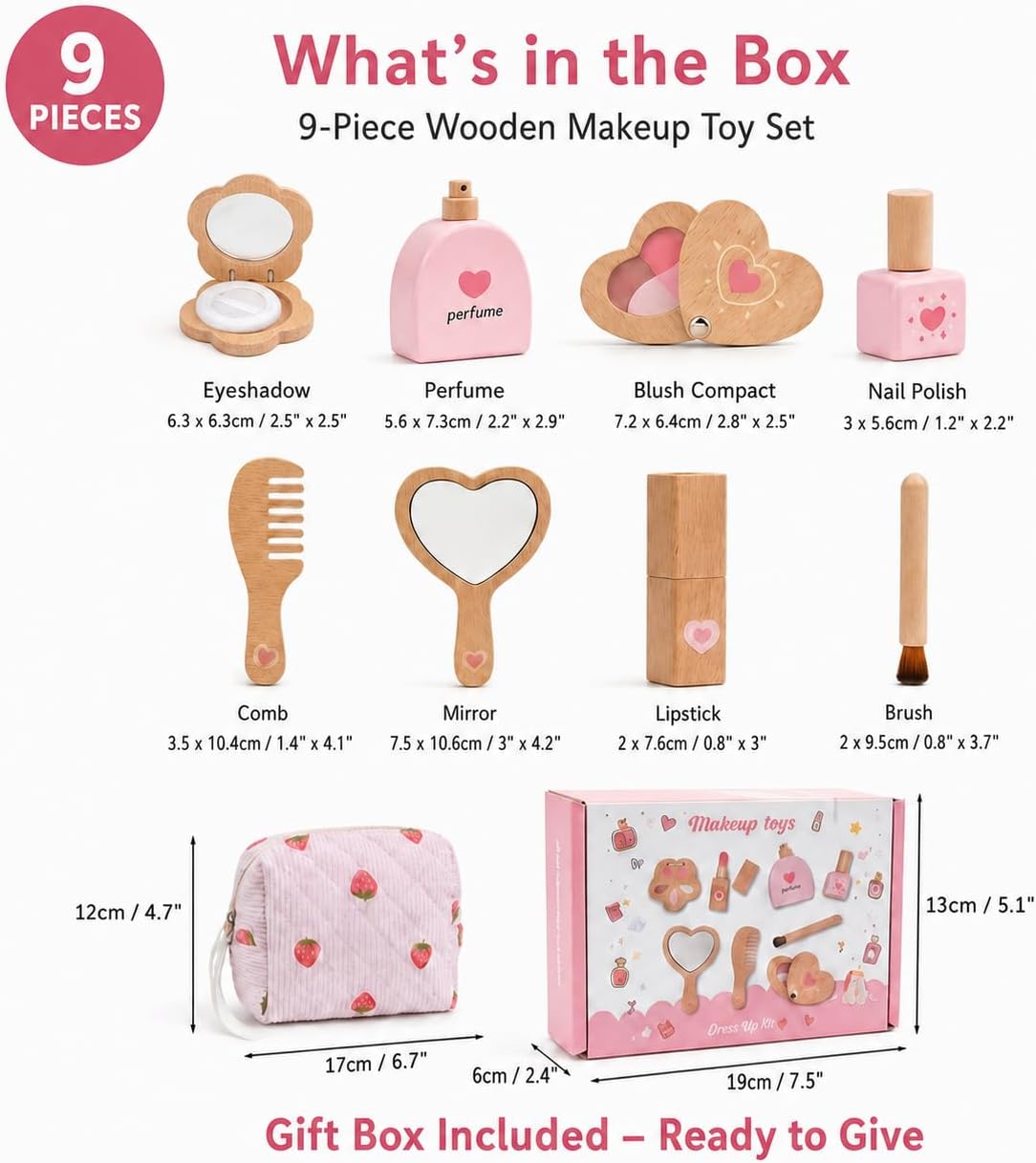 Wooden Pretend Makeup Kit Toddlers Non