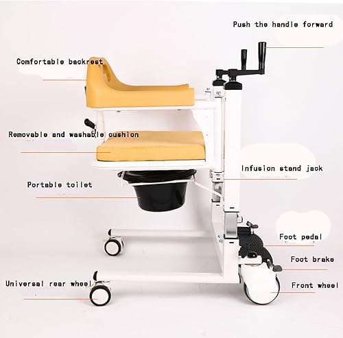 Miniatura 4 de apqs Silla de ruedas multifuncional para enfermería, silla de transferencia de pacientes con inodoro y cojín, máquina de elevación médica