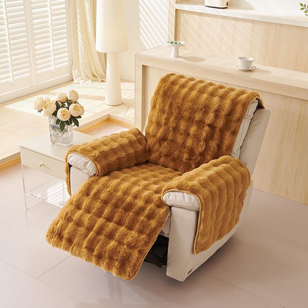 Plüsch Liegestuhl Schonbezug für Zuhause Kunstpelz Flauschiger Liegestuhl Schonbezug rutschfeste Rückseite Flauschiger Liege Couch Bezug Waschbarer Möbelschutz(Ginger)