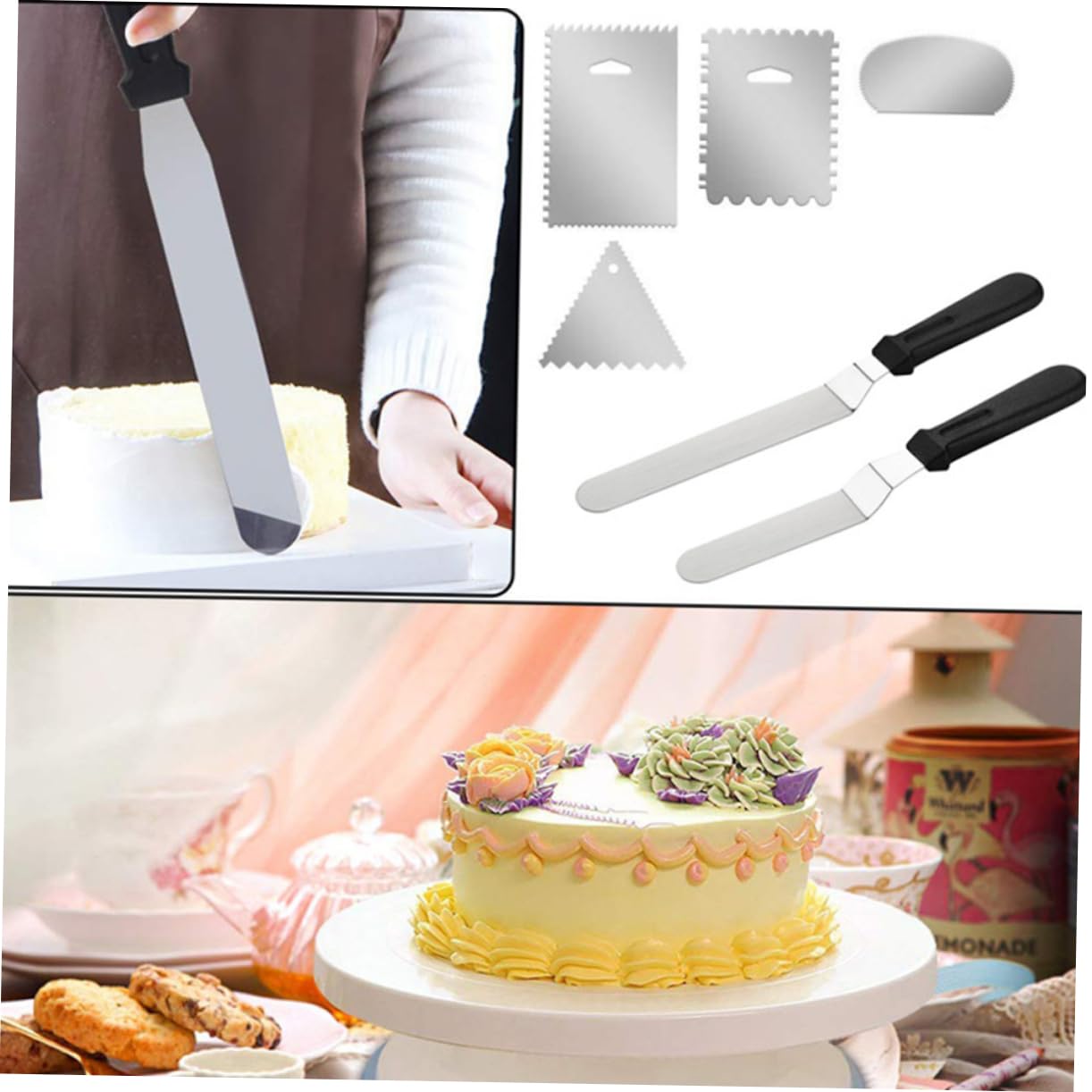 LABRIMP 10pcs Stainless Steel Cake Spatula Set Icing Smoother and Butter Scraper Baking Tools Decoration and Cream Spreading Versatile Cake Decorating Accessories