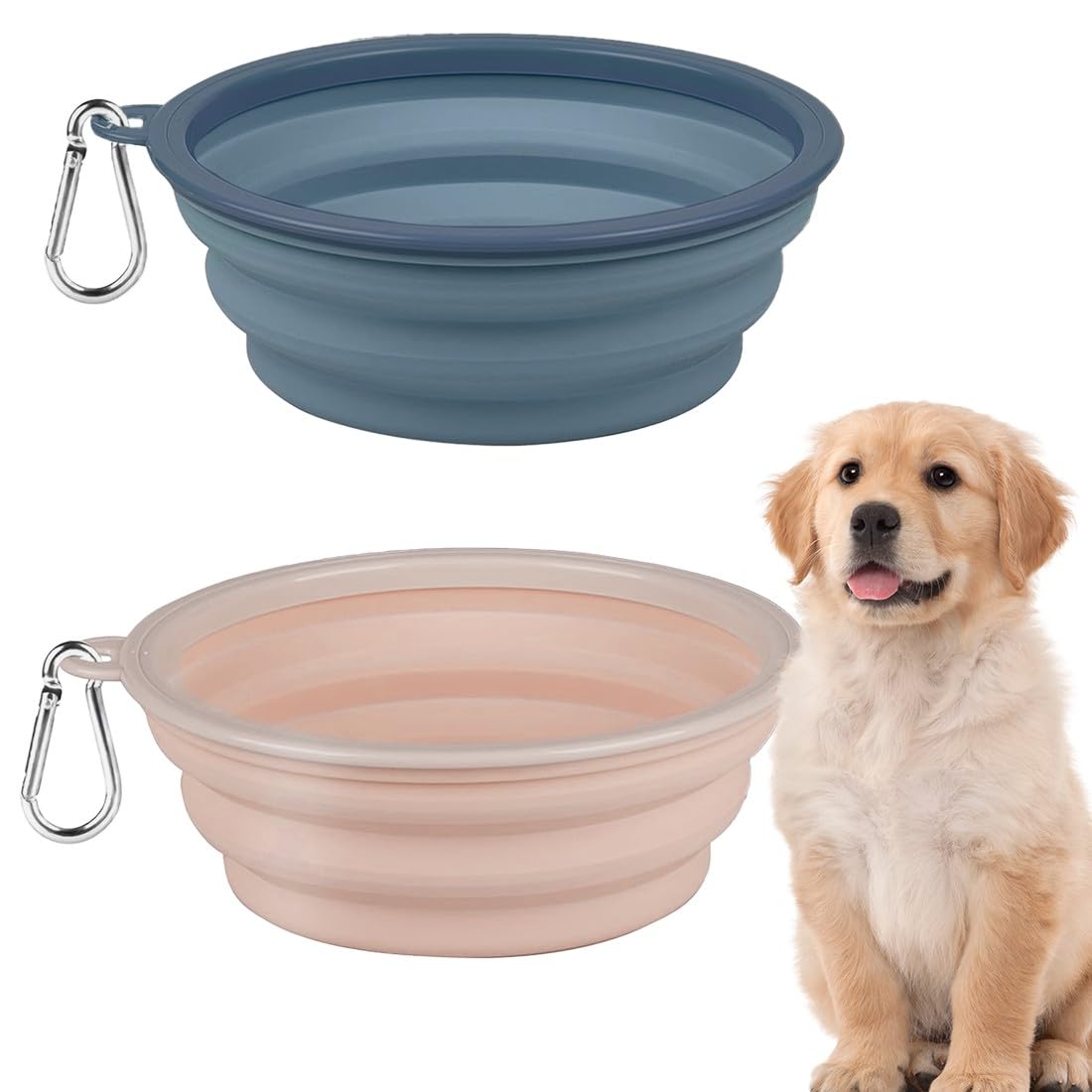 2 Piezas Bebedero Plegable, Bebedero Perro, Cuenco de Material TPE, Plato comedero portatil con mosquetón, para Gatos, Perros y Mascotas, para excursiones o Viajes (350ml)